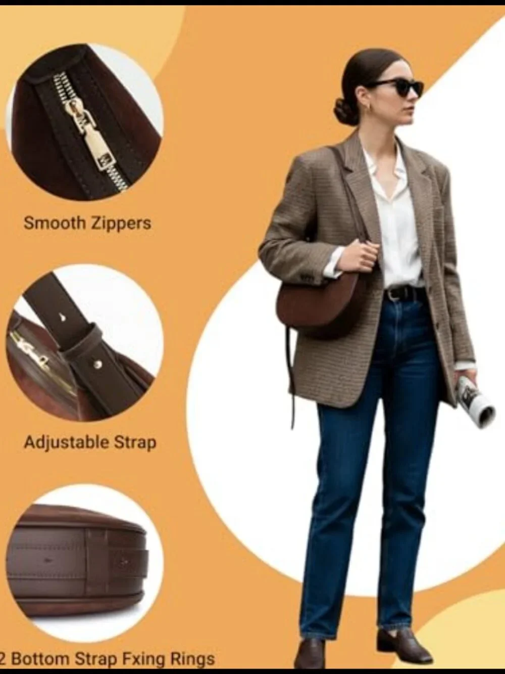 Herald Suede Leather Hobo Shoulder Crossbody Bag for Women Adjustable Strap